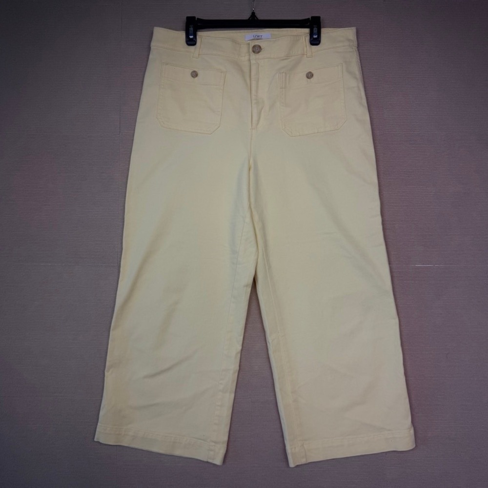 LOFT The Palmer Wide Leg Pants Butter Yellow High Rise Cropped Size 14
